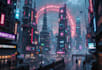 do a cyberpunk futuristic city art