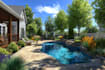 do modern landscape rendering, backyard, pool patio, garden