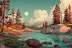 draw a flat vector landscape, poster illustration