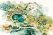 create a detailed watercolor map illustration