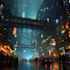 make a cyberpunk futuristic city art