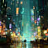 do a cyberpunk futuristic city art