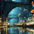 do a cyberpunk futuristic city art