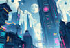 create a sci fi and cyberpunk futuristic city art