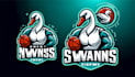 create drawing swans mascot logo with text with any file