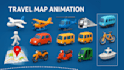 create realistic travel route map animation video