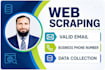 do scraping, data collection, valid emil and phone number