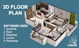 design realistic 3d apartment floor plans for marketing or presentation
