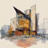 sketch architecture building with watercolor rendering
