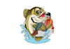 design good looking fish holding man logo