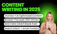 do SEO content writing with aeo, GEO, aio, on page and off page backlinks