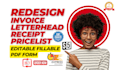 redesign invoice, letterhead and receipt pricelist in editable fillable pdf form
