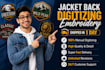 do jacket back digitizing embroidery and shipped in 1 day