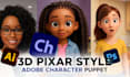 create 3d pixar style adobe character puppet