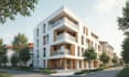 design apartment building, condominium, low rise building and render