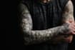 do premium trash polka design , sleeve tattoo