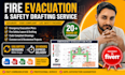 design fire exit and emergency evacuation plan, maps, diagram