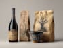do unique bottle, tea packet, wine and pouch label design