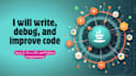 write, debug,  code in java, c, cpp, and python