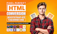 convert figma to html, psd, xd, to html responsive using bootstrap tailwind css