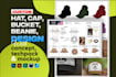 do hat tech pack cap techpack design flat sketch with mockup, beanie tech pack