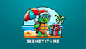 design  beach turtle holiday mascot logo with satisfaction guaranteed
