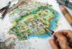 draw landscape sketch, architectural site plan, map