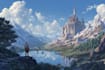 draw isometric fantasy landscape illustration in 2d