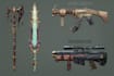 design creative concept art of weapons and items