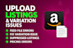 fix amazon fba product listing and variation errors