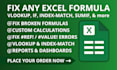 fix excel formula, clean spreadsheet and remove errors