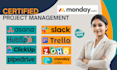 setup project management on monday crm, clickup, asana, trello, monday slack crm