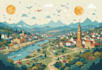 design a travel and event map, city illustration