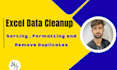 clean data, do spreadsheet cleanup, merge, organize and perform cleaning tasks