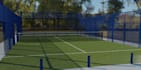 generate 8k rendering for your exist complex, forest tennis court, seating area