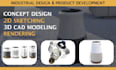 do 3d cad modeling and rendering from concepts and industrial product design