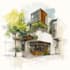 sketch architecture building with watercolor rendering