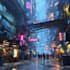do a cyberpunk futuristic city art