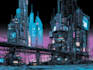create a cyberpunk futuristic city illustration