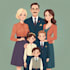 draw a cute family portrait in vector, doodle, flat