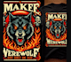 make t shirts fiery werewolf head logo and dark gothic theme