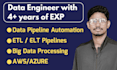 do data engineering, data processing, big data, etl, elt pipelines on AWS,azure