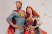 make watercolor super hero couple portrait art