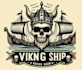 create vintage skull viking ship logo