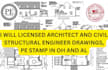 licensed architect and civil structural engineer drawings, pe stamp in oh and al