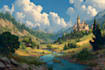 draw flat scenery landscape illustration