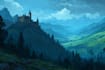 create pixel art background, landscape, illustration