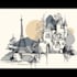 draw line art illustration building and landscape