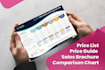 design comparison chart, price list table, guide and sales brochure