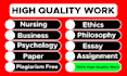 write philosophy, business, nursing, ethics, history,essays